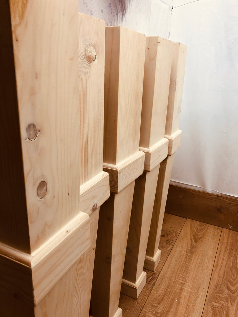 Set di 4 Gambe tavolo a spillo rettangolari in legno massello di abete 14x11xh90 cm personalizzabili e su misura