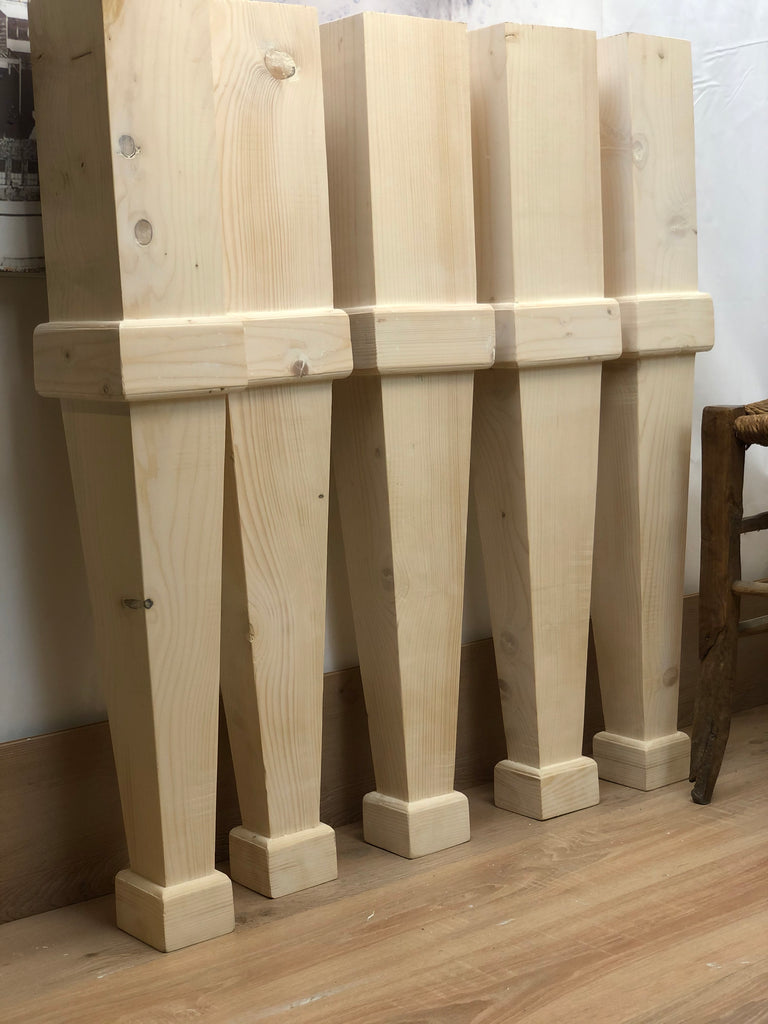Set di 4 Gambe tavolo a spillo rettangolari in legno massello di abete 14x11xh90 cm personalizzabili e su misura