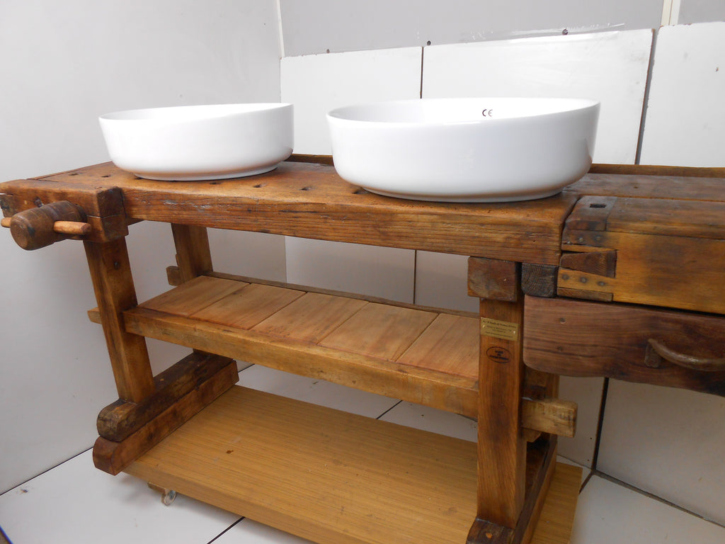 BANCO FALEGNAME VISSUTO / INDUSTRIAL style bathroom cabinet in solid wood for 1/2 optional countertop washbasins 160x60xh85 cm