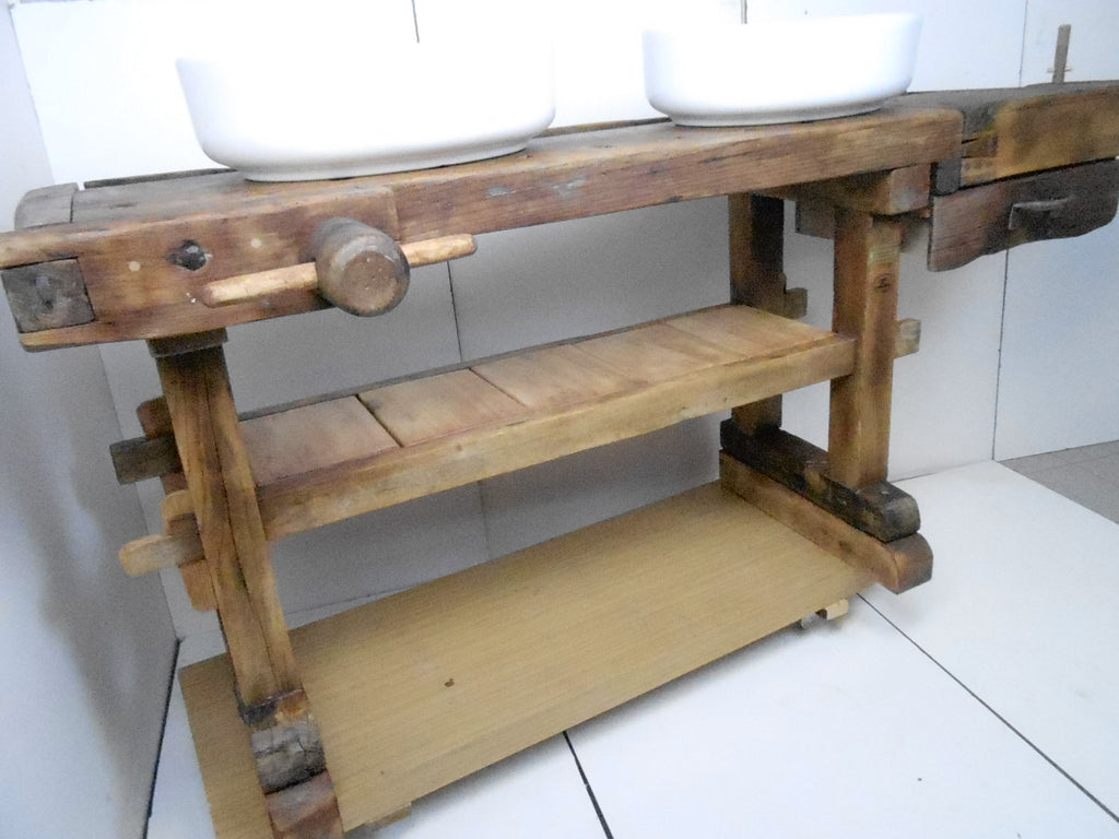 BANCO FALEGNAME VISSUTO / INDUSTRIAL style bathroom cabinet in solid wood for 1/2 optional countertop washbasins 160x60xh85 cm