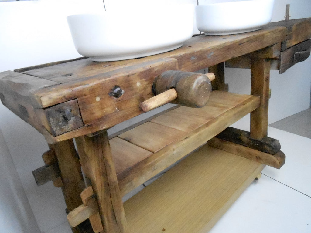 BANCO FALEGNAME VISSUTO / INDUSTRIAL style bathroom cabinet in solid wood for 1/2 optional countertop washbasins 160x60xh85 cm