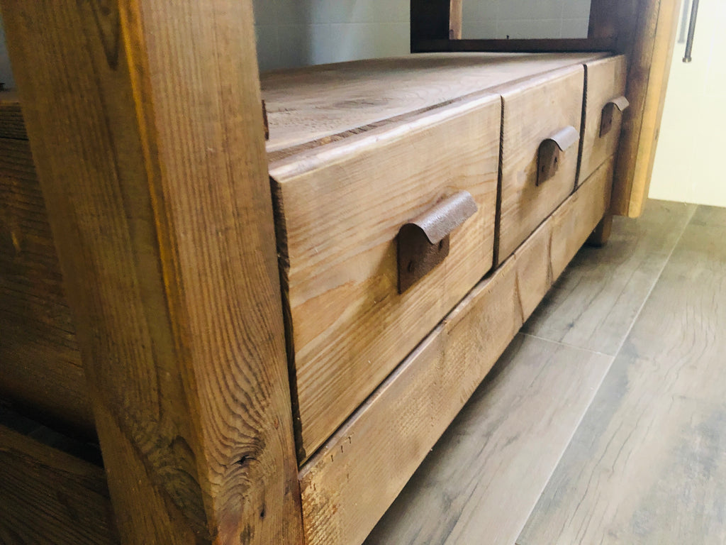 Mobile bagno stile BANCO DA FALEGNAME / INDUSTRIAL legno massello predisposizione lavabo rettangolare grande 156x58xh90 cm