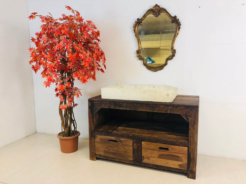 Mobile multiuso Bagno soggiorno cucina in stile COUNTRY FATTORIA legno massello anche riciclo due cassetti un vano a giorno misure 120x55xh80 cm