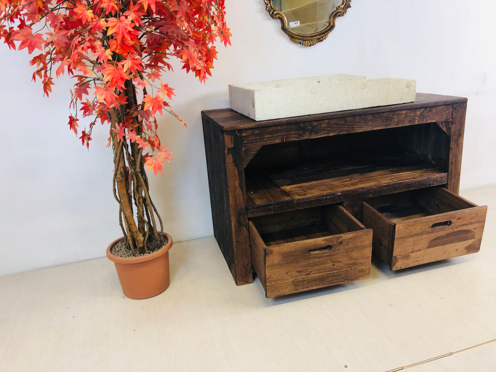 Mobile multiuso Bagno soggiorno cucina in stile COUNTRY FATTORIA legno massello anche riciclo due cassetti un vano a giorno misure 120x55xh80 cm