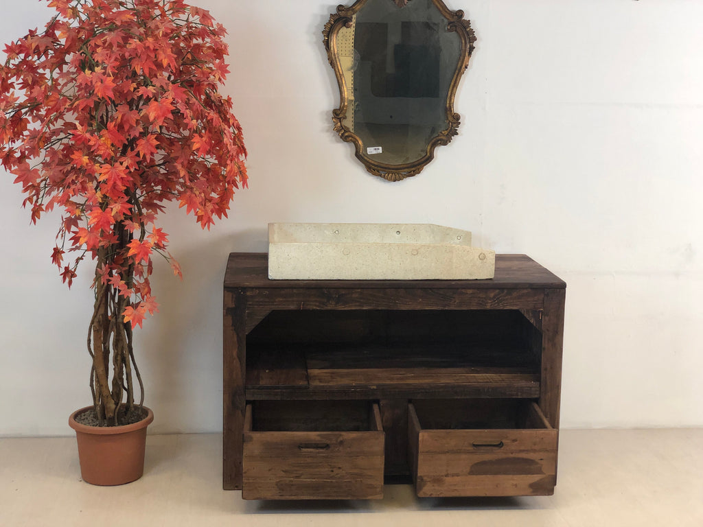 Mobile multiuso Bagno soggiorno cucina in stile COUNTRY FATTORIA legno massello anche riciclo due cassetti un vano a giorno misure 120x55xh80 cm