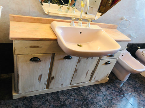 Mobile bagno in stile CLASSICO in bianco SHABBY legno massello quattro ante e un cassetto predisposizione lavandino ad incasso misure 130x35xh80 cm