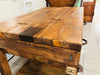 Tavolo alto Consolle arredo BAR birrerie isola cucina stile COUNTRY legno massello 2 cassetti e vano a giorno 150x80xh80 cm