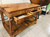 Tavolo alto Consolle arredo BAR birrerie isola cucina stile COUNTRY legno massello 2 cassetti e vano a giorno 150x80xh80 cm