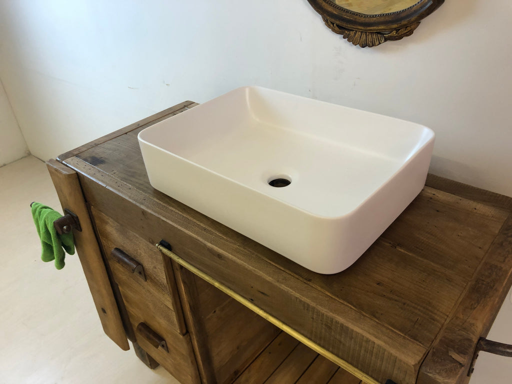 Mobile bagno in stile BANCO FALEGNAME / INDUSTRIAL legno massello con cassetti e morsa e predisposizione lavabo misure 110x60xh80 cm