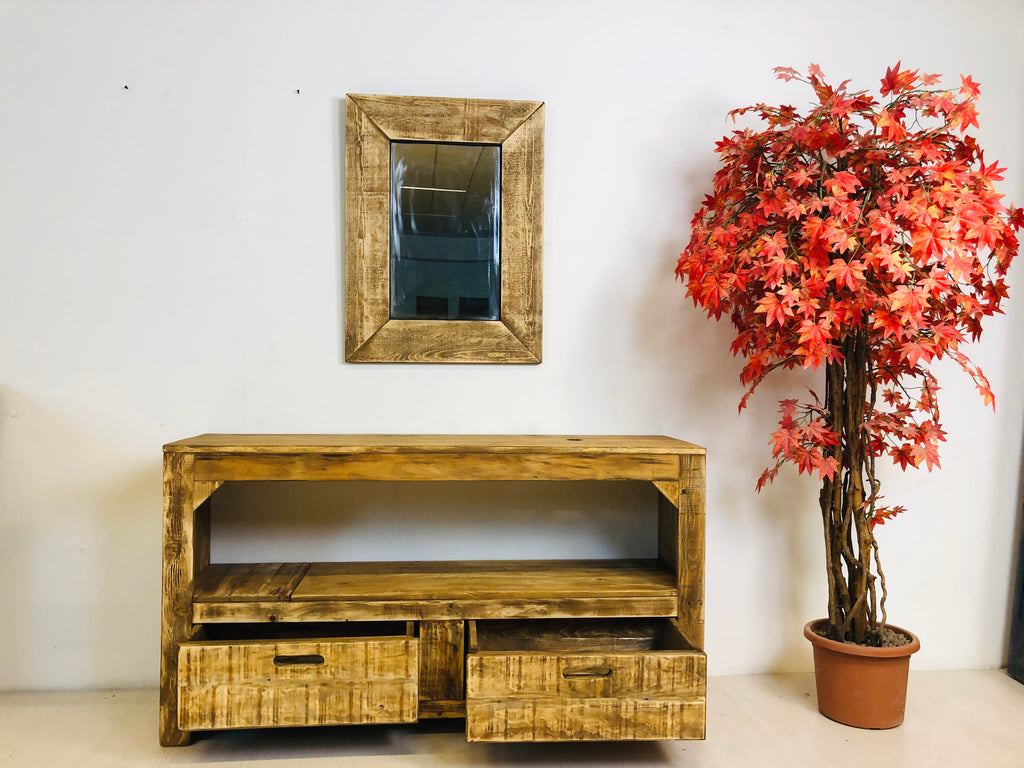Console cabinet + Mirror for COUNTRY FATTORIA style entrance furniture in solid wood with drawers and open compartment 120x55xh80 cm