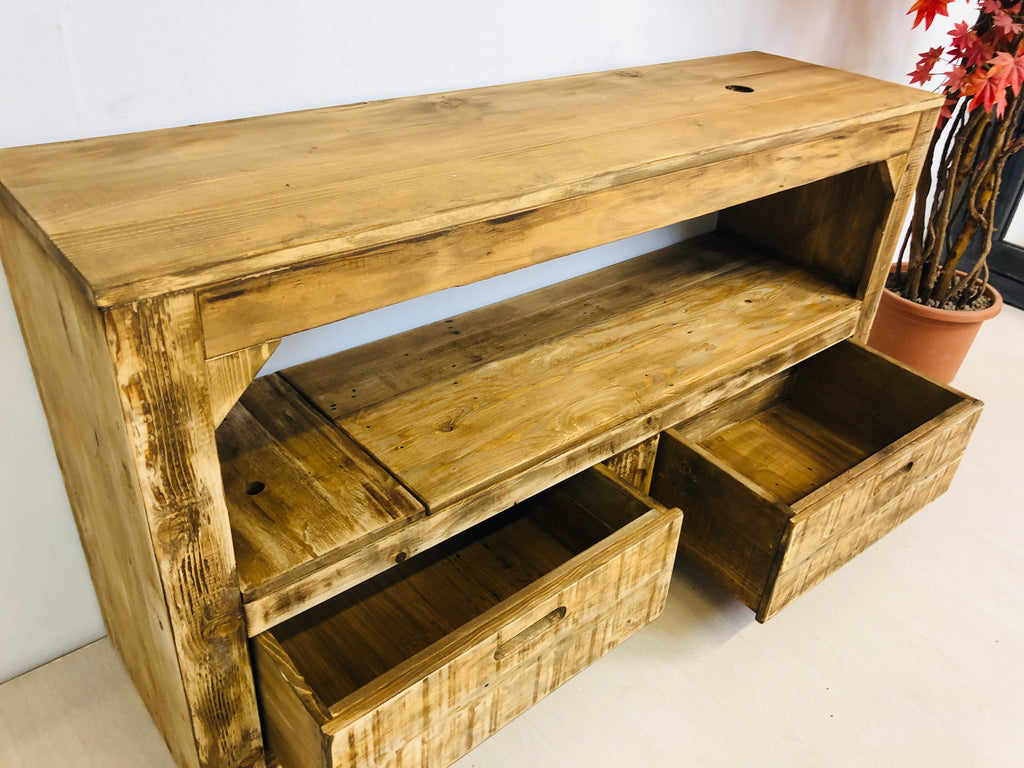 Console cabinet + Mirror for COUNTRY FATTORIA style entrance furniture in solid wood with drawers and open compartment 120x55xh80 cm