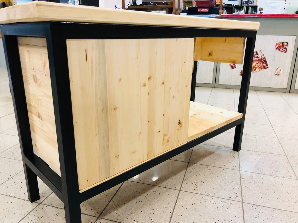 Mobile Bagno per lavabo in stile INDUSTRIAL in legno massello e telaio in ferro predisposizione per lavabo a conca 100x45xh80 cm