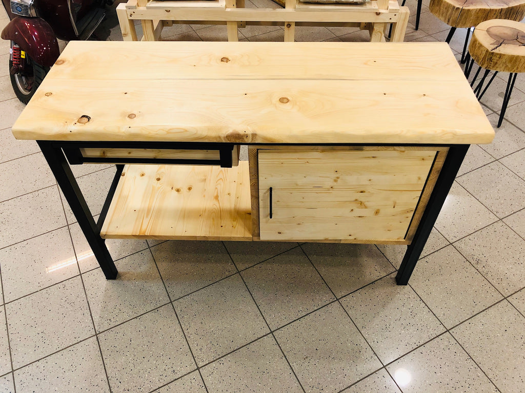 Mobile Bagno per lavabo in stile INDUSTRIAL in legno massello e telaio in ferro predisposizione per lavabo a conca 100x45xh80 cm