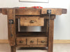 Banco Falegname per arredo isola cucina in stile INDUSTRIAL legno massello quattro cassetti due morse 160x60xh85 cm