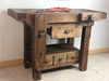 Banco Falegname per arredo isola cucina in stile INDUSTRIAL legno massello quattro cassetti due morse 160x60xh85 cm
