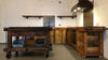 Cucina angolare stile BANCO FALEGNAME / INDUSTRIAL TUTTO in  legno massello predisposizione elettrodomestici isola su ruote opzionale 300x240x65xh90 cm