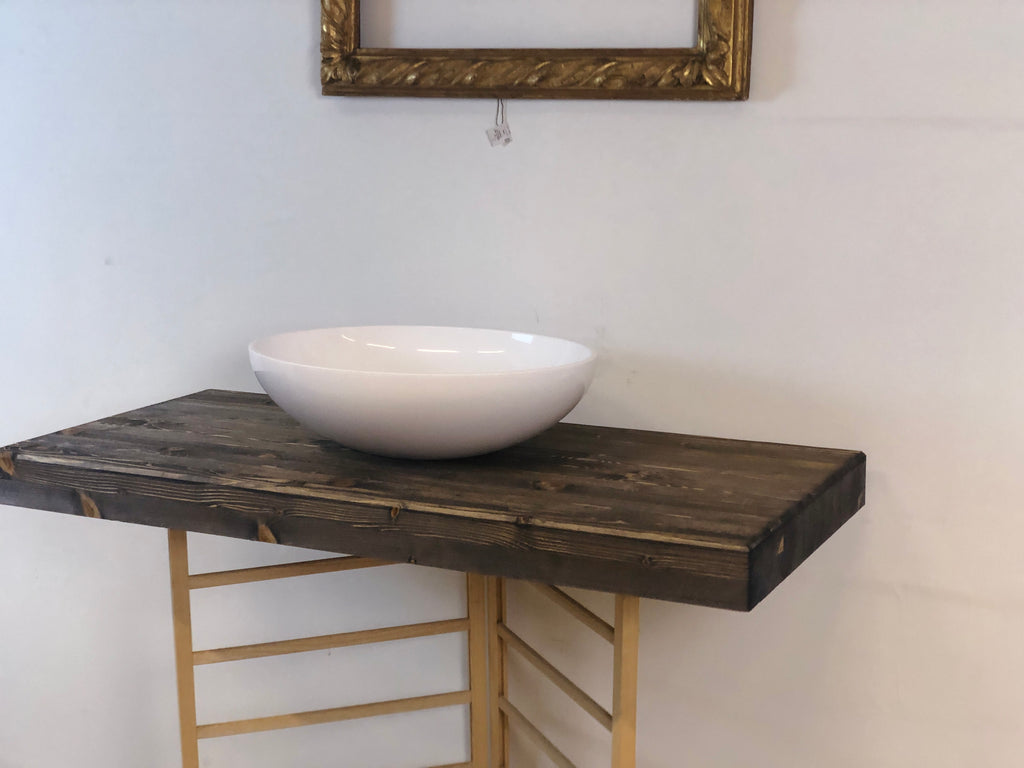Mobile bagno di DESIGN con TOP in legno massello per lavabo da appoggio struttura in ferro INDUSTRIAL 90x50xh80 cm