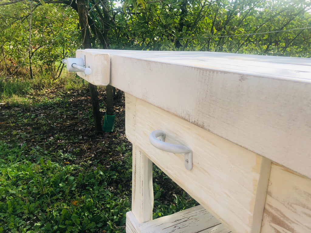 Carpenter's workbench for kitchen island furniture mixed style INDUSTRIAL solid wood in white SHABBY 190x70xh80 cm