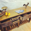 Consolle per arredo isola cucina stile RUSTICO / COUNTRY FATTORIA TUTTO in legno massello con cassetti e ripiano a giorno 170x50xh93 cm
