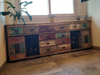 Mobile Credenza Madia soggiorno stile INDUSTRIAL legno massello con cassetti e porte scorrevoli su rotaie 300x50xh90 cm