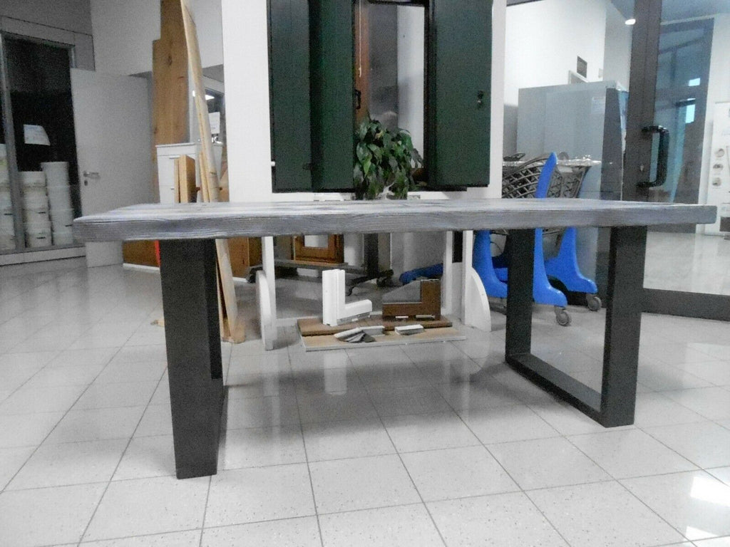 Tavolo fisso cucina e pranzo stile INDUSTRIAL VISSUTO legno massello e gambe in ferro 200x100xh80 cm