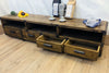 Mobile basso soggiorno porta TV stile INDUSTRIAL legno massello con cassetti e vani a giorno misure 200X40h50 cm (Copia)