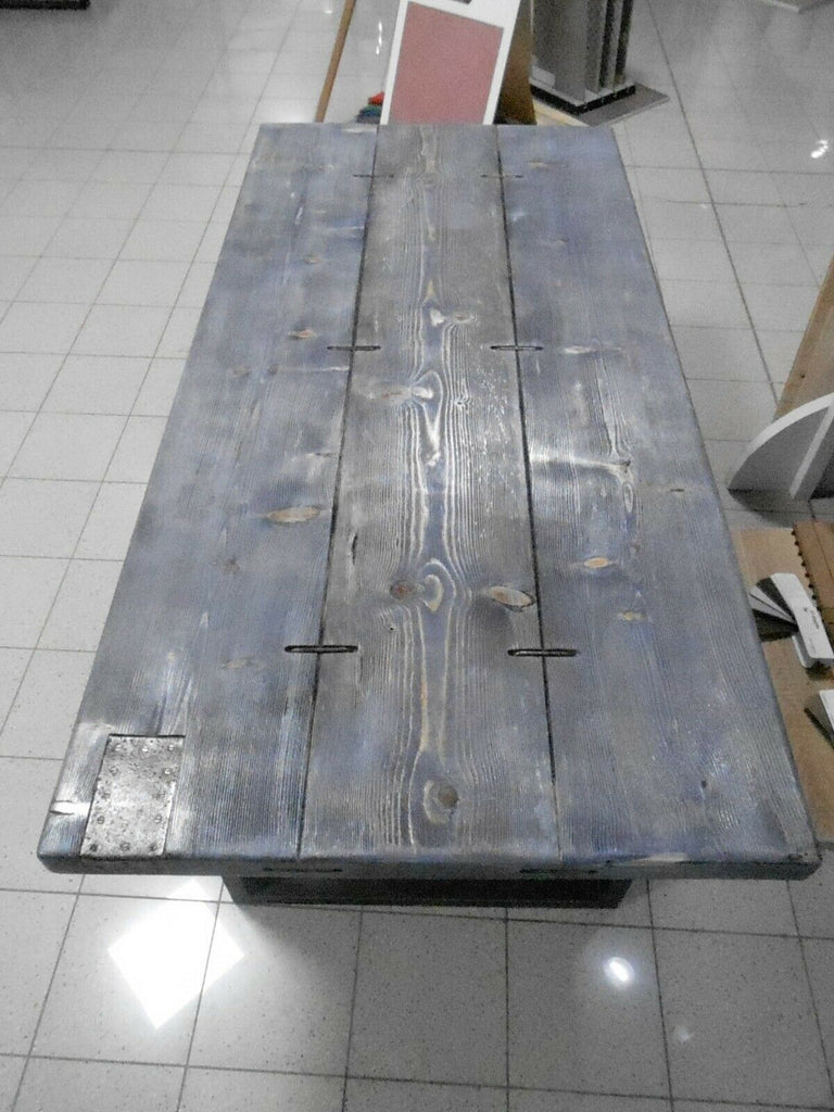 Tavolo fisso cucina e pranzo stile INDUSTRIAL VISSUTO legno massello e gambe in ferro 200x100xh80 cm