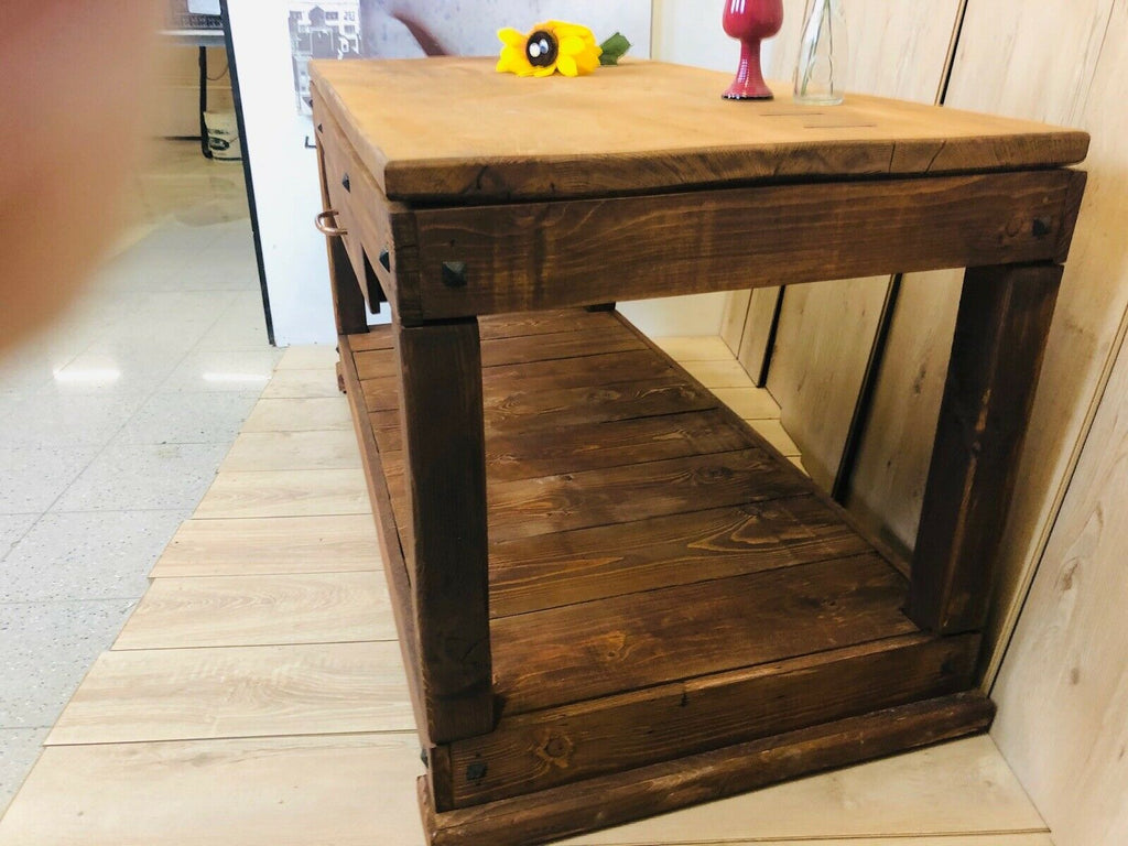 Consolle per arredo isola cucina stile COUNTRY legno massello con un cassetto e vano a giorno 150x70xh80 cm