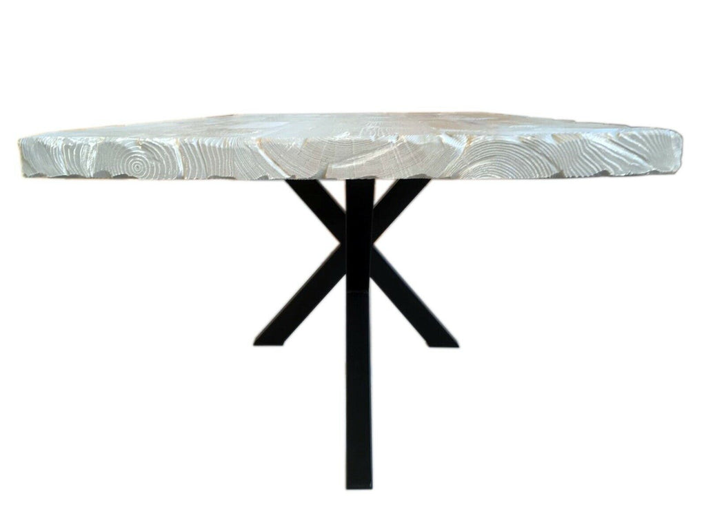 Tavolo stile INDUSTRIAL legno massello spazzolato ad effetto rilievo/cemento 170x80xh80 cm
