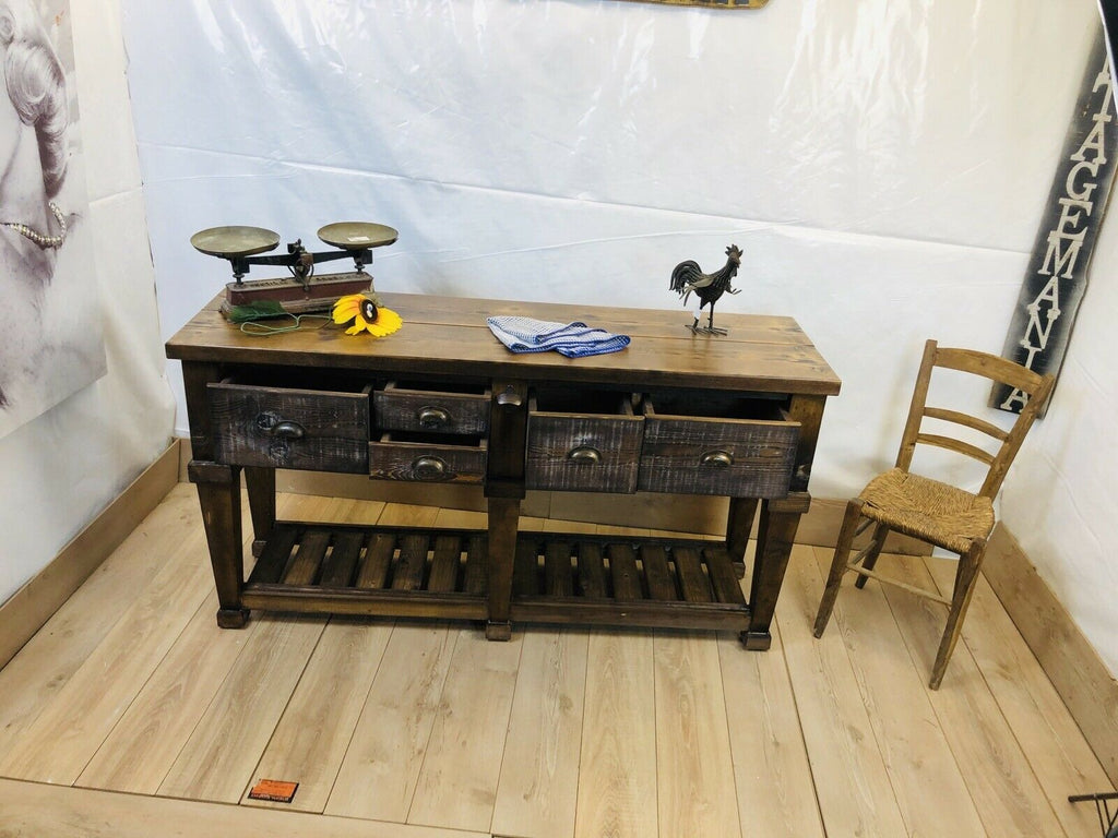 Consolle per arredo isola cucina stile RUSTICO / COUNTRY FATTORIA TUTTO in legno massello con cassetti e ripiano a giorno 170x50xh93 cm