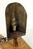 Abat jour Abasciur Lampada da tavolo artigianale stile INDUSTRIAL base in legno e SESSOLA + luce Edison 40W 19x21xh48 cm nostra produzione