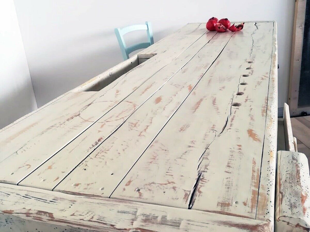 Carpenter's workbench for kitchen island furniture in mixed style INDUSTRIAL white solid wood SHABBY 190x70xh80 cm