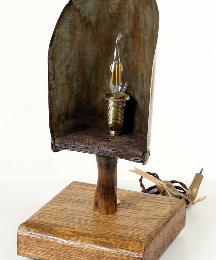 Abat Jour Handcrafted table lamp INDUSTRIAL style wooden base and SESSOLA + Edison light 40W 19x21xh48 cm OUR PRODUCTION