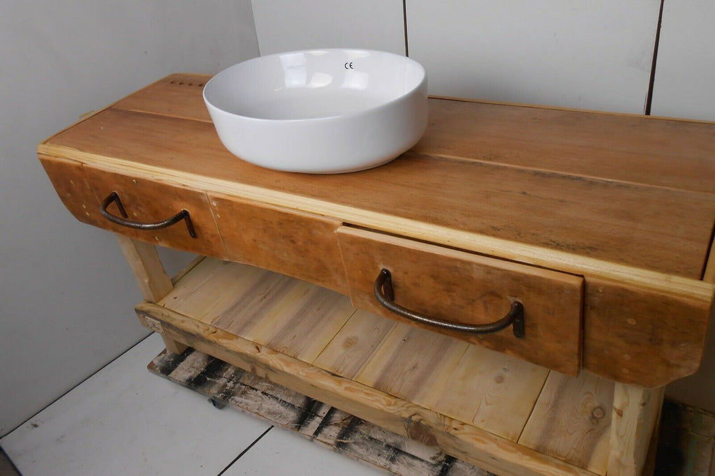 Mobile per arredo Bagno stile BANCO DA FALEGNAME / INDUSTRIAL legno massello per 1/2 lavabi da appoggio misure 180x70xh90 cm