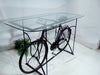 Consolle con piano in vetro per Bar Pub Birrerie stile INDUSTRIAL cavalletto telaio in ferro con bicicletta vintage riciclo 180x80xh110 cm