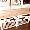 Tavolo rialzato isola cucina Consolle stile COUNTRY in bianco  SHABBY legno massello cassetti e ripiano a giorno 200x80xh96 cm