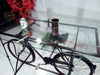 Consolle con piano in vetro per Bar Pub Birrerie stile INDUSTRIAL cavalletto telaio in ferro con bicicletta vintage riciclo 180x80xh110 cm