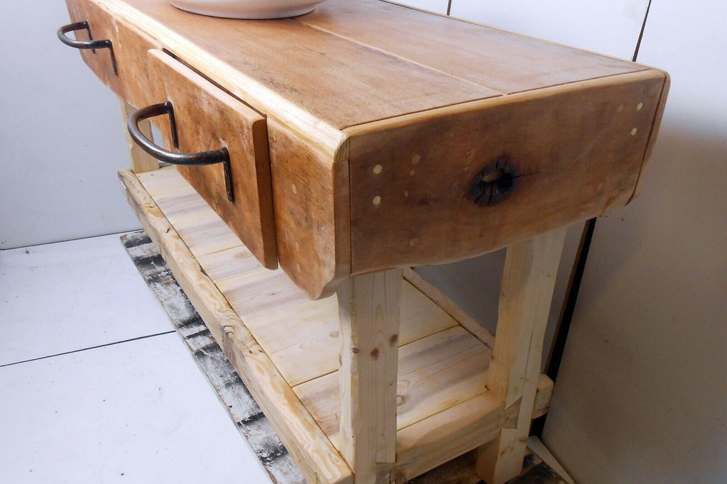 Bathroom furniture furniture style JOINER'S BENCH / INDUSTRIAL solid wood for 1/2 countertop sinks dimensions 180x70xh90 cm