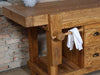 Banco Falegname per arredo isola cucina soggiorno bagno stile INDUSTRIAL legno massello 4 cassetti 2 morse 160x55xh85 cm