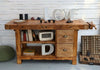 Banco Falegname per arredo isola cucina e soggiorno stile INDUSTRIAL legno massello cassetti e morsa misure 150x63xh85 cm