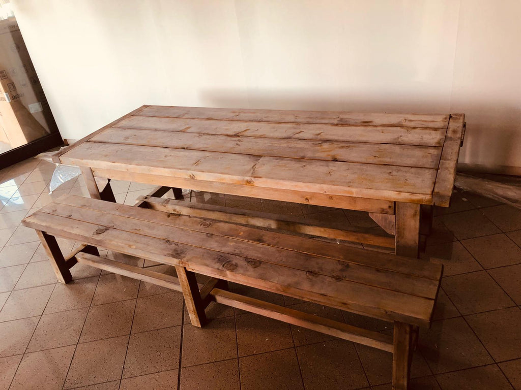 Table with benches for outdoor garden furniture veranda RUSTIC / COUNTRY style solid fir wood 250x100xh80 cm