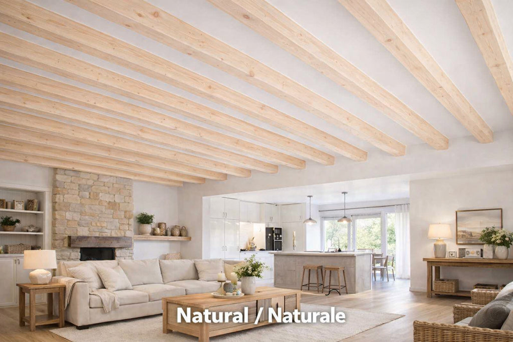 Travi decorative da soffitto in Abete massello – Sezione scatolata da 16×14 cm – L. 1÷5 m – grezzi o rifiniti – 8 colori a scelta