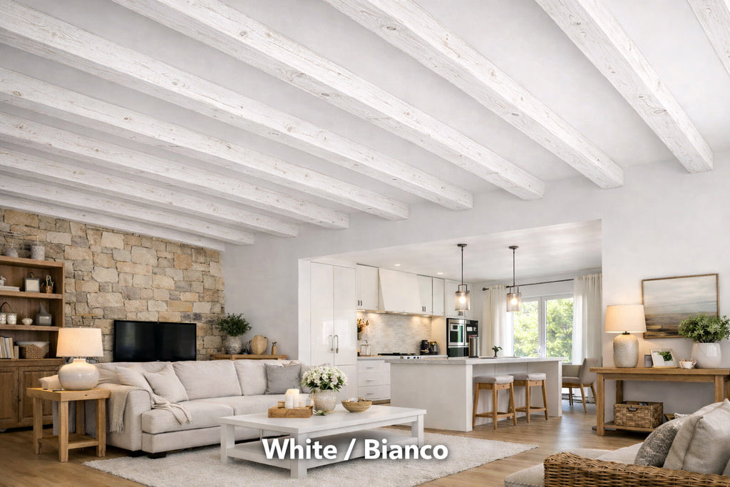 Travi decorative da soffitto in Abete massello – Sezione scatolata da 16×14 cm – L. 1÷5 m – grezzi o rifiniti – 8 colori a scelta