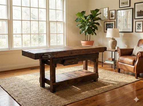 Banco Falegname per arredo attività commerciali e ambienti rustici stile INDUSTRIAL legno massello cassetto e morsa 175x70x90 cm