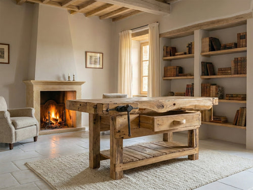 Banco da Falegname per arredo decorativo stile RUSTICO legno massello scortecciato naturale 170x65x90 cm