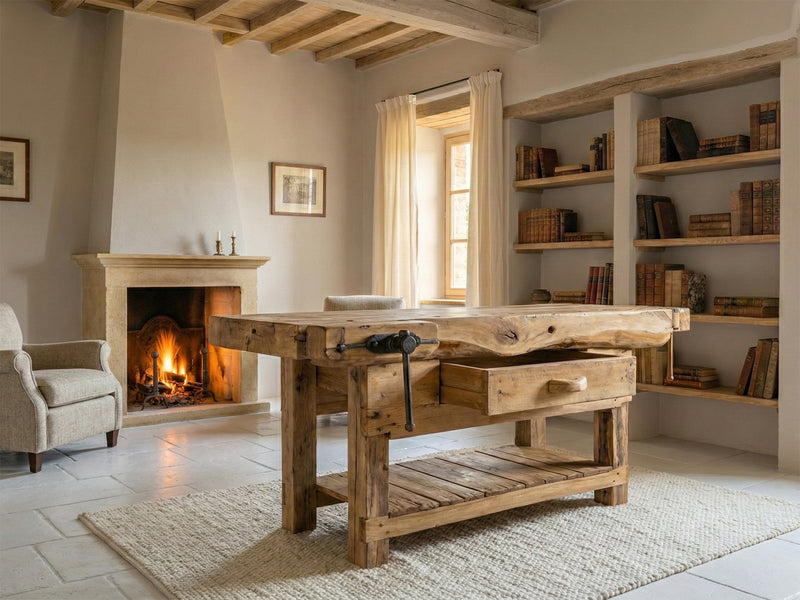 Banco da Falegname per arredo decorativo stile RUSTICO legno massello scortecciato naturale 170x65x90 cm