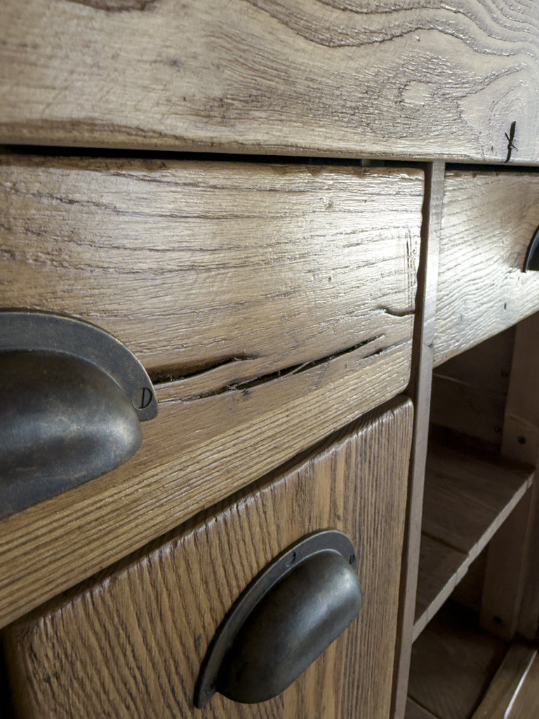 Banco Falegname per arredo mod. Marco stile INDUSTRIAL in legno massello a 6 cassetti e 2 morse misure 160x65h80 cm