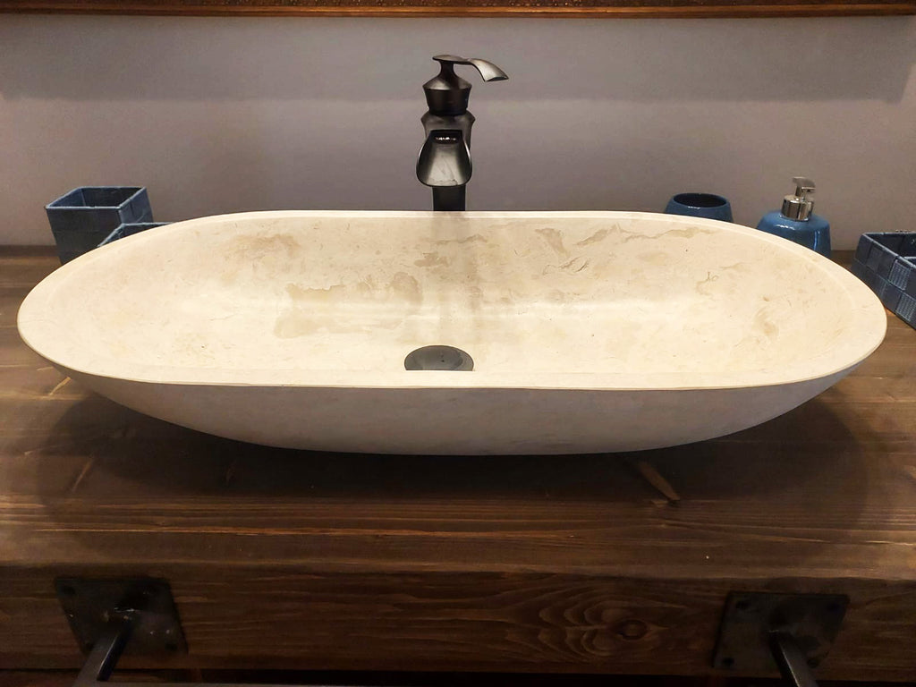 Mobile bagno stile BANCO DA FALEGNAME in legno massello con Lavabo in pietra e rubinetto | mensola - porta rotolo opzionali |misure 160x60xh80+15cm