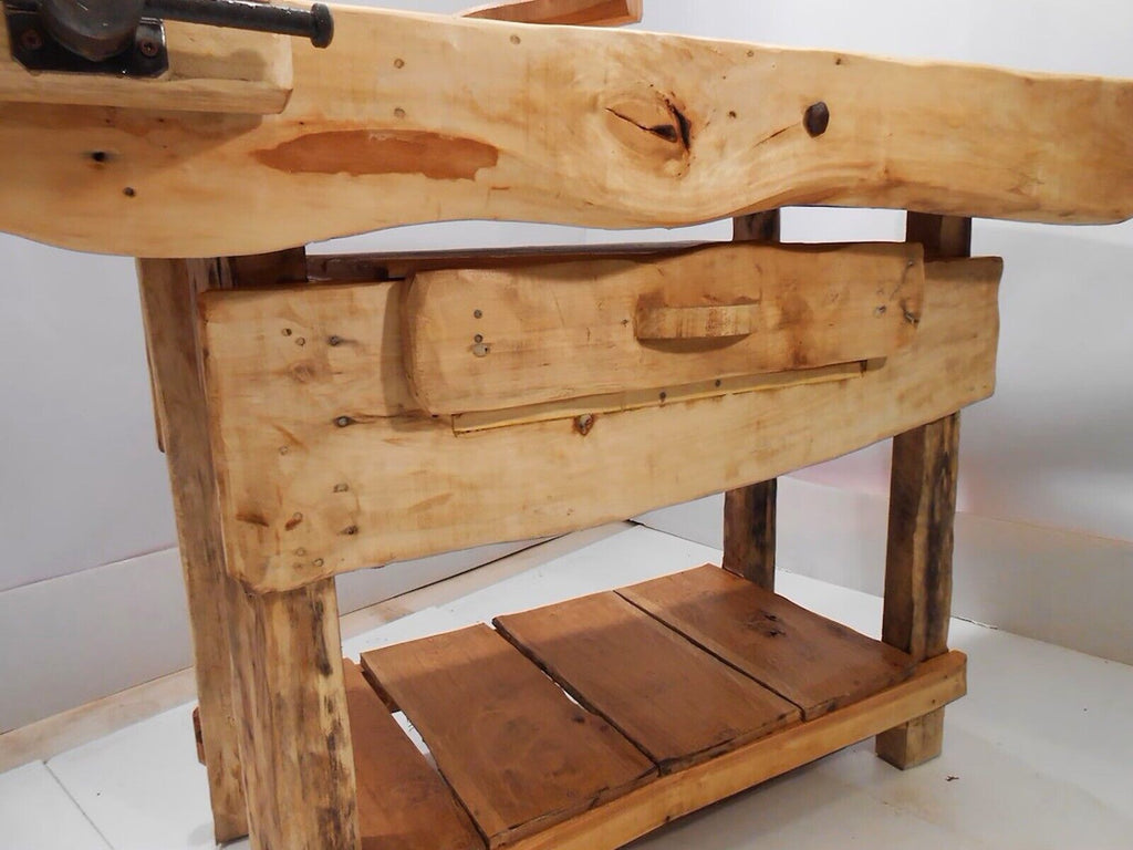 RUSTIC Carpenter's Bench for furnishing commercial activities, solid wood, rough, debarked, natural finish, dimensions 170x65x90 cm, CUSTOM MADE TO ORDER