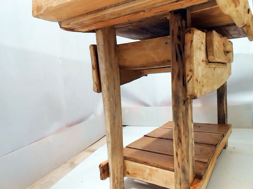 RUSTIC Carpenter's Bench for furnishing commercial activities, solid wood, rough, debarked, natural finish, dimensions 170x65x90 cm, CUSTOM MADE TO ORDER